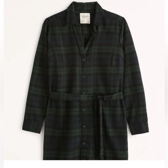 Abercrombie & Fitch Green Plaid Shirt Dress w/ Tie Waist - Picture 2 of 4